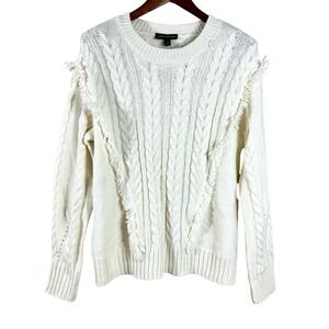 Lane Bryant‎ Women's Pullover Sweater White Fringes Cable Knit Size 14/16